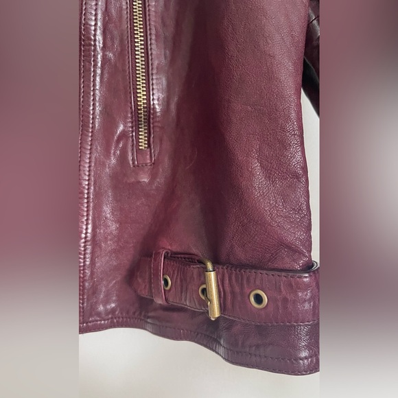 New Lauren Ralph Lauren Wine-Red Color Leather Moto Cafe Racer Jacket Women’s - Picture 15 of 16